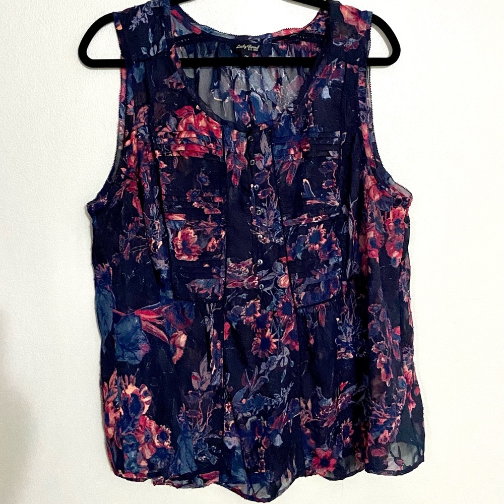 Lucky Brand Blue Floral Tank Top 2x - Picture 1 of 5